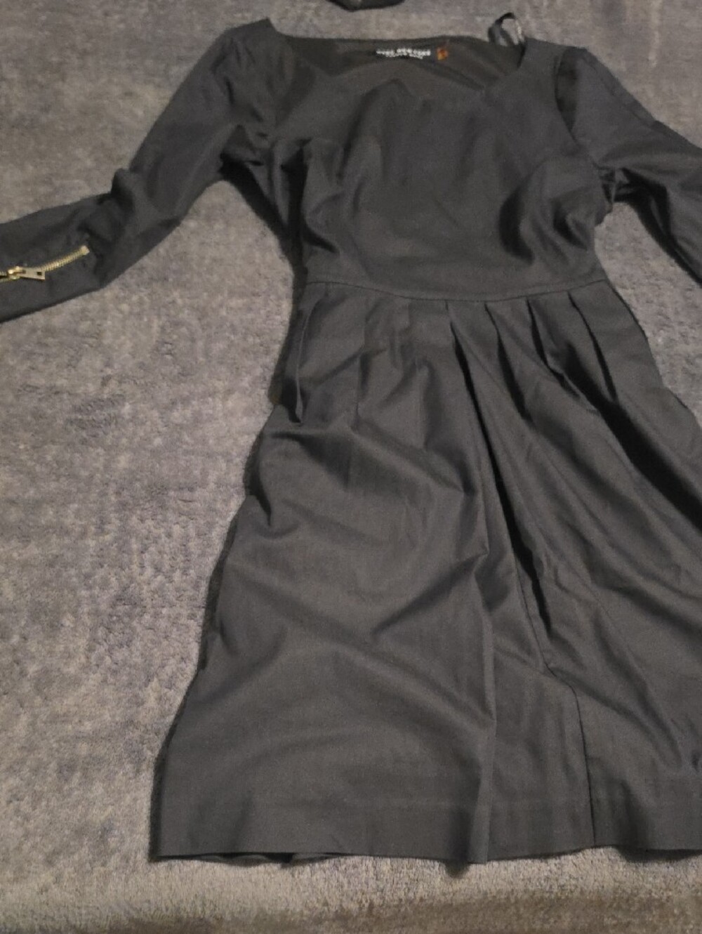 Marc New York Black Long-Sleeve Pleated Fit-and-Flare Dress